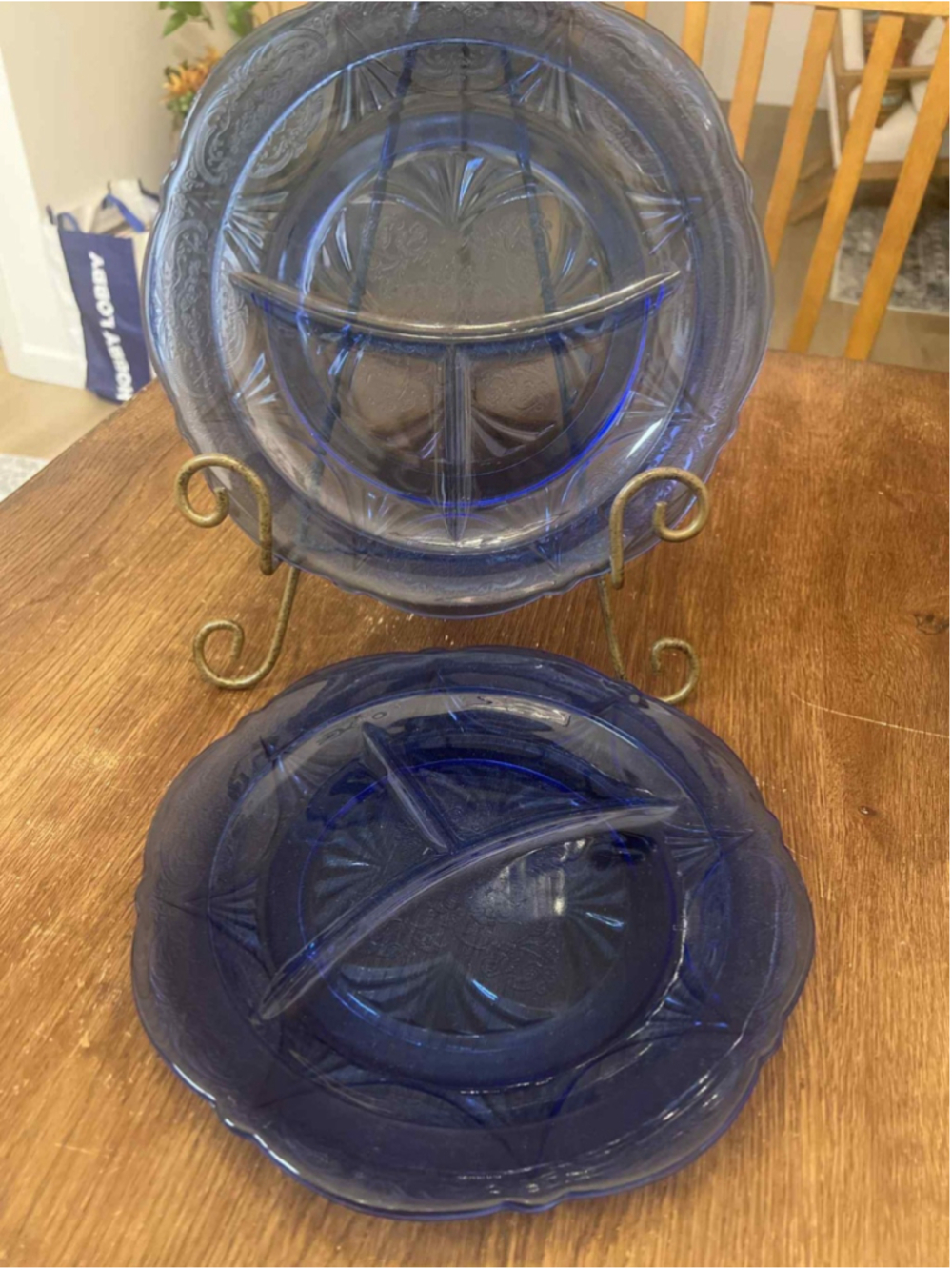 Hazel-Atlas Royal Lace Cobalt Blue Depression Glass Grill Plates Set X5 Vintage